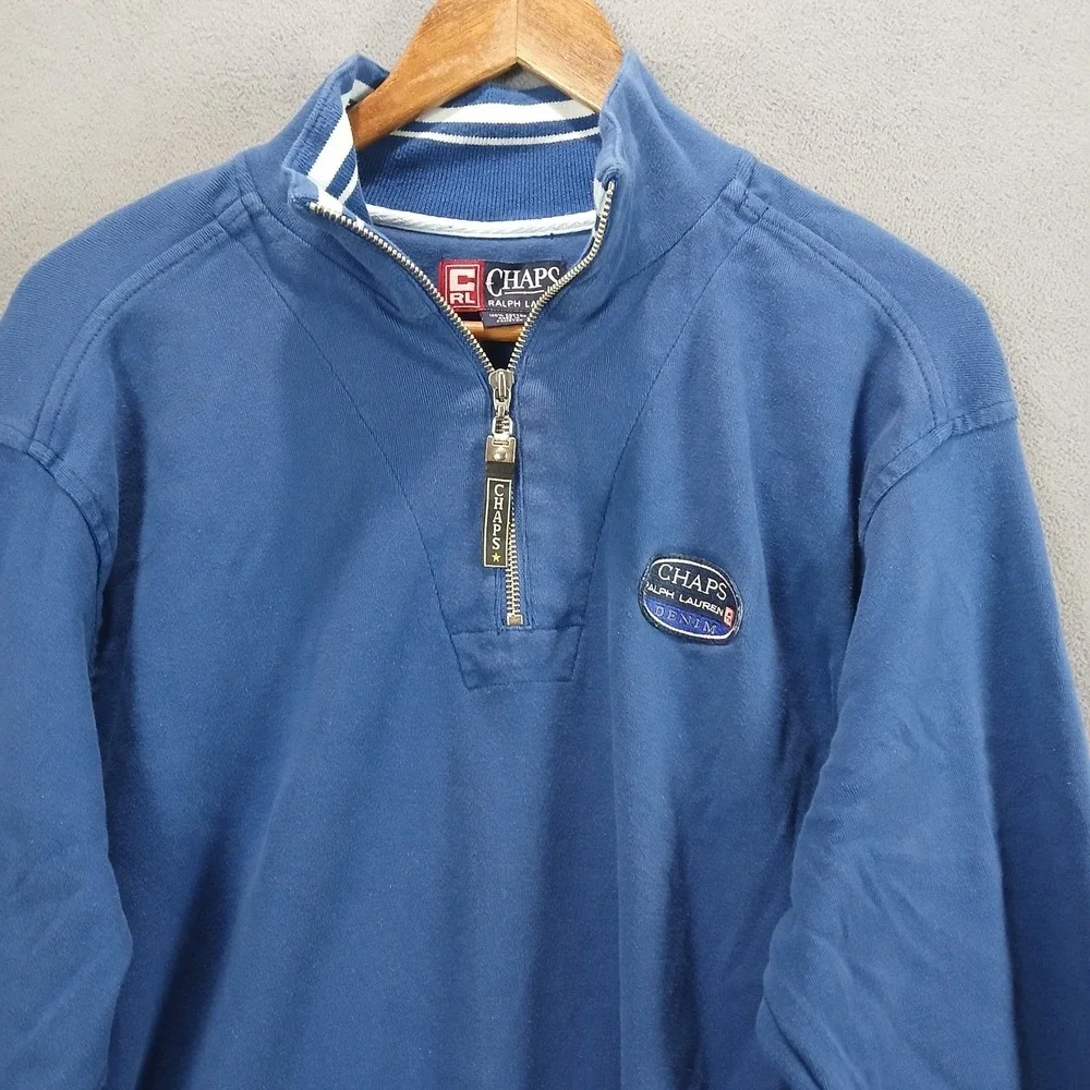 Chaps‎ Ralph Lauren Jacket Mens Large Blue Cotton Side Slit Mock Neck 1/4 Zip